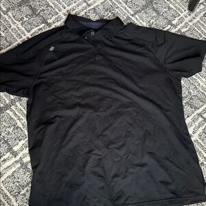 RHONE Men's black delta pique Polo Shirt navy trim collar